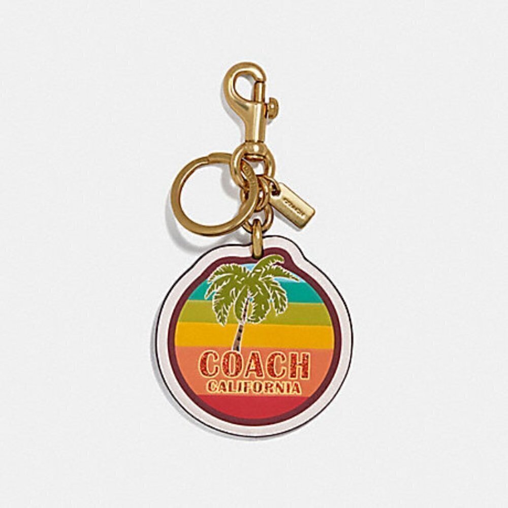 Coach Leather Rainbow Glitter California Key Ring Bag Charm Fob Beach Palm Tree